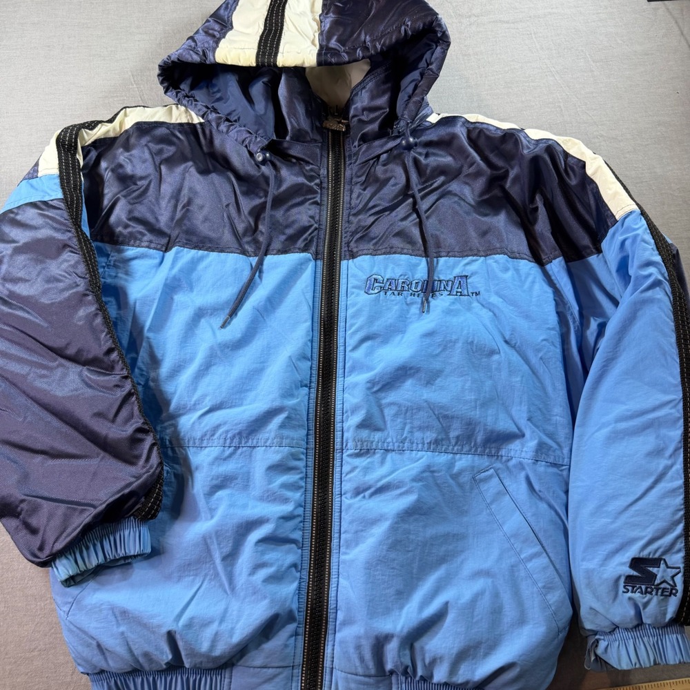 Starter UNC Tar Heels Jacket Mens Small Blue Excellent‎ Vintage Hooded Puffer